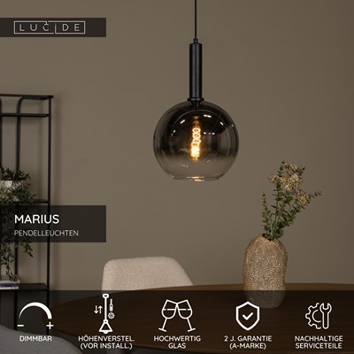 Lucide MARIUS - Pendelleuchten - Ø 30 cm - 1xE27 - Schwarz